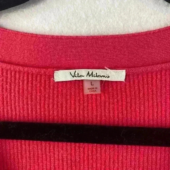 Vila Milanis Women's Hot Pink Short Sleeved V Neck Pullover Sweater Size Large - Picture 4 of 9